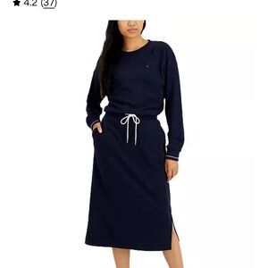 Tommy Hilfiger Navy Long Sleeve Dress with Drawstring Waist
